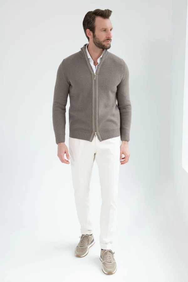 Taupe honeycomb cashmere blend full zip – Made in Italy