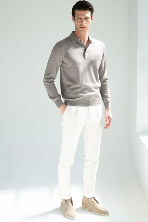 Taupe Merino polo – Made in Italy