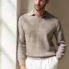 Taupe ribbed cashmere blend polo – Made in Italy