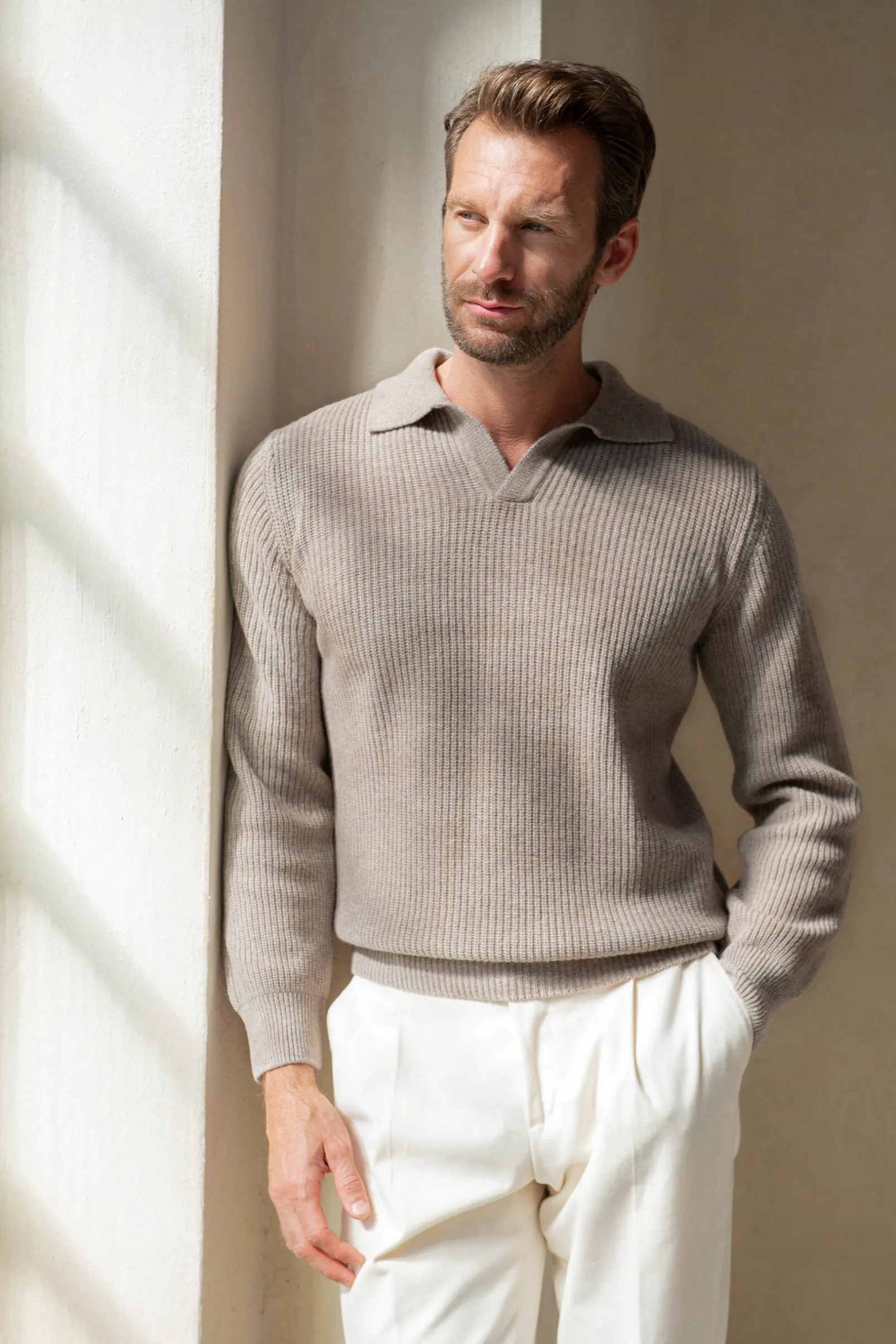 taupe_ribbed_cashmere_ble_0-1.webp Taupe ribbed cashmere blend polo – Made in Italy