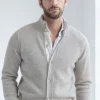 Taupe ribbed cashmere blend cardigan – Made in Italy