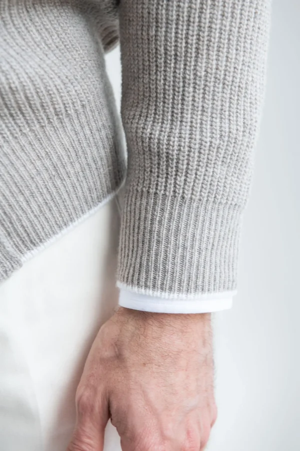 Taupe ribbed cashmere blend cardigan – Made in Italy