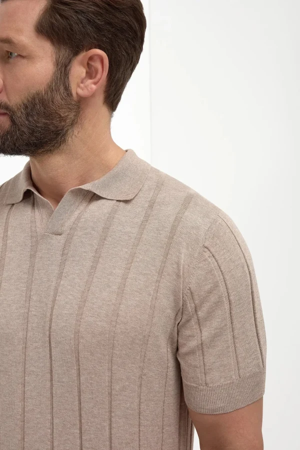 Taupe ribbed polo - Made in Italy