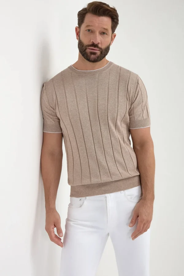 Taupe ribbed t-shirt - Made in Italy