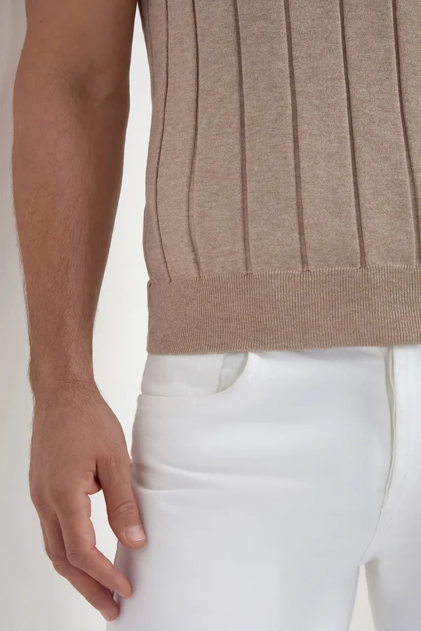 Taupe ribbed t-shirt - Made in Italy