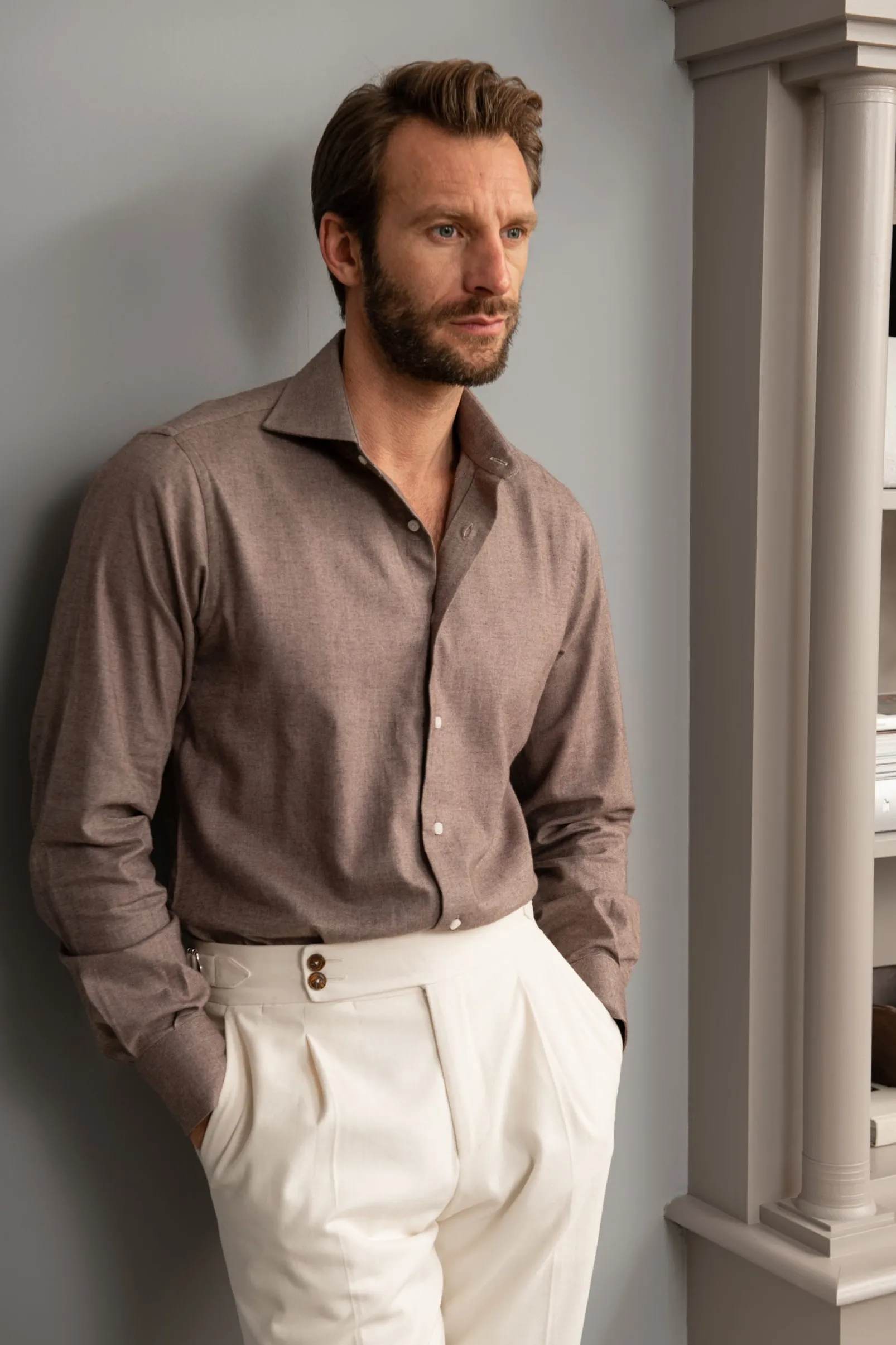taupe_shirt__flannel_touc_0.webp Taupe Shirt - Flannel Touch - Made in Italy