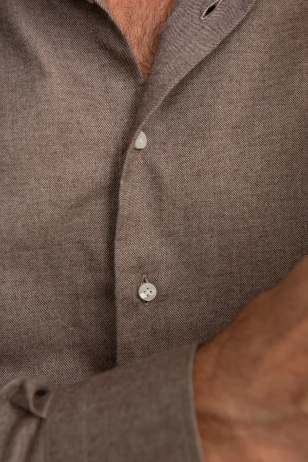 Taupe Shirt - Flannel Touch - Made in Italy