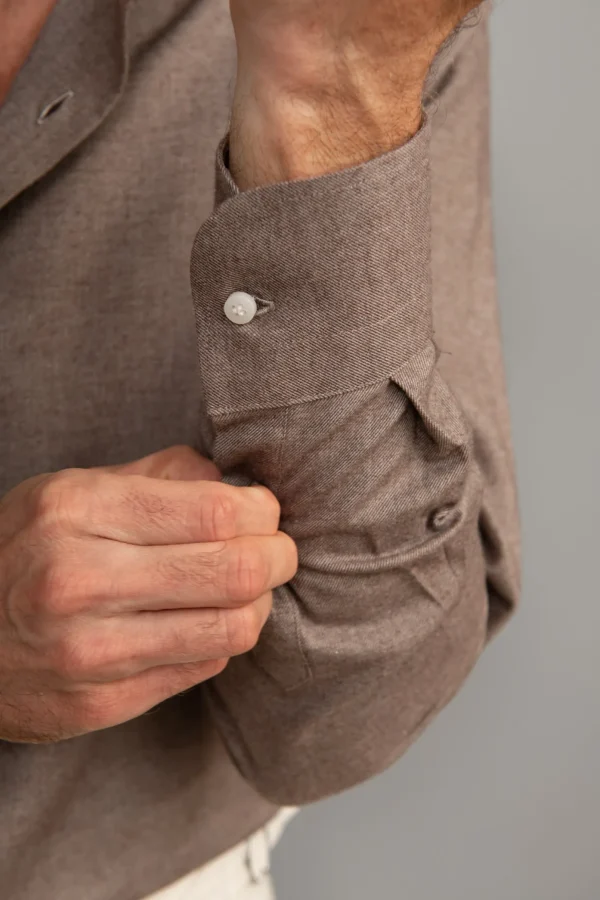 Taupe Shirt - Flannel Touch - Made in Italy