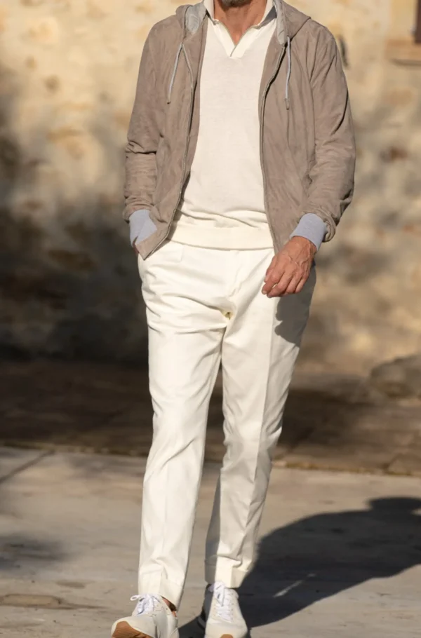 Taupe suede hooded bomber jacket – Made in Italy