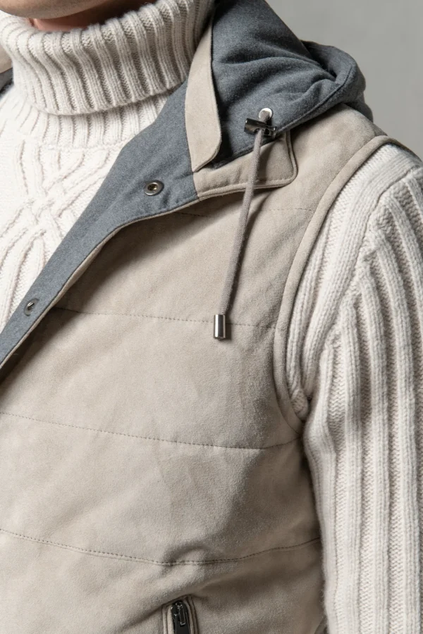 Taupe suede padded vest - Made in Italy