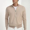 Taupe Tasmanian wool full zip cardigan - Made in Italy