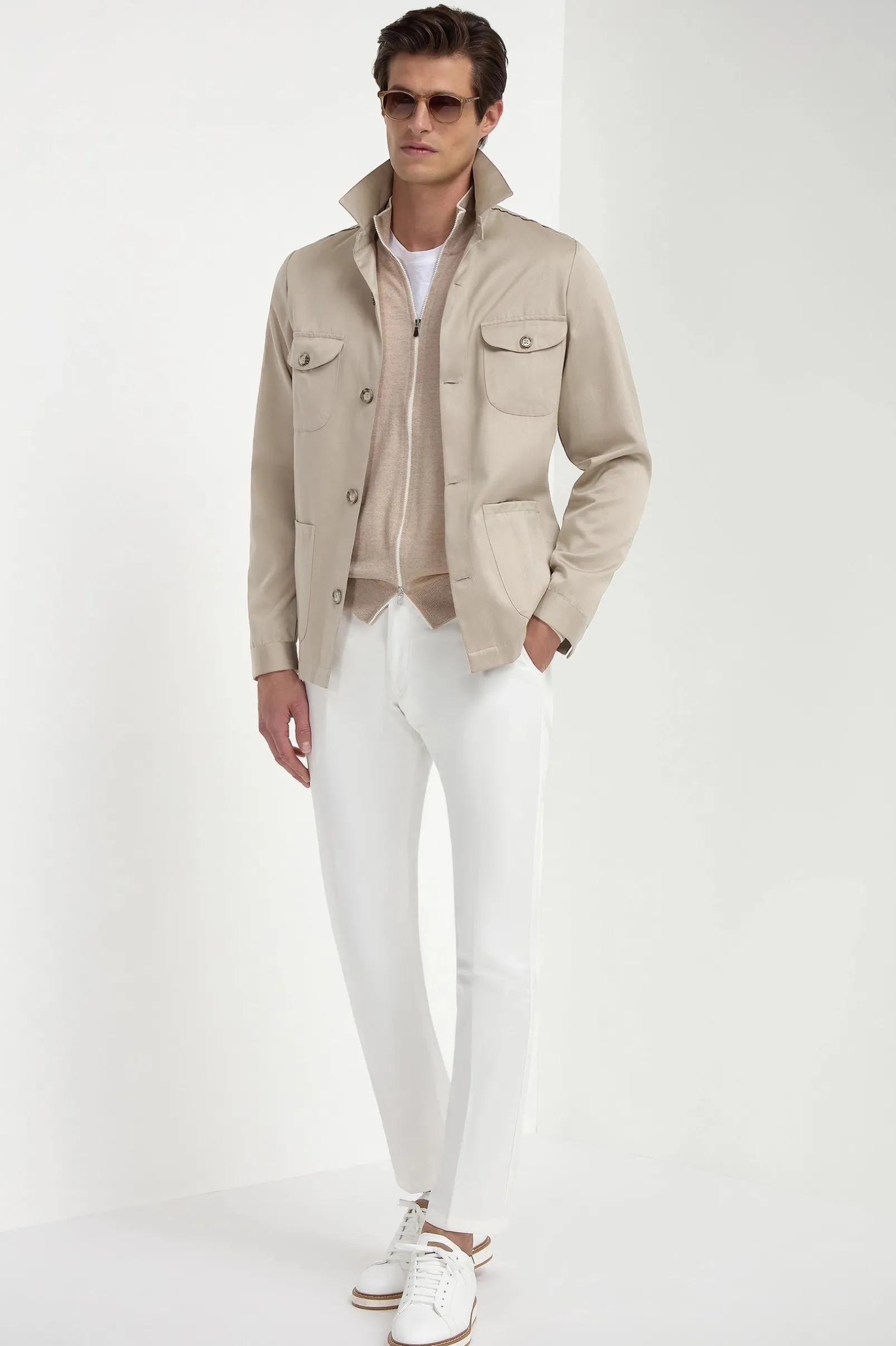 taupe_tasmanian_wool_full_6.webp Taupe Tasmanian wool full zip cardigan - Made in Italy