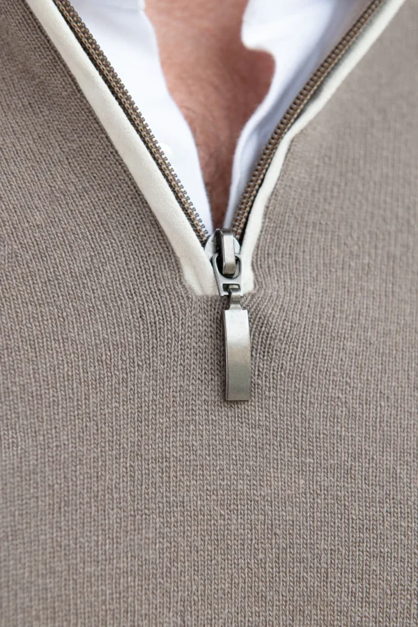 Taupe wool and cashmere half zip - Made in Italy