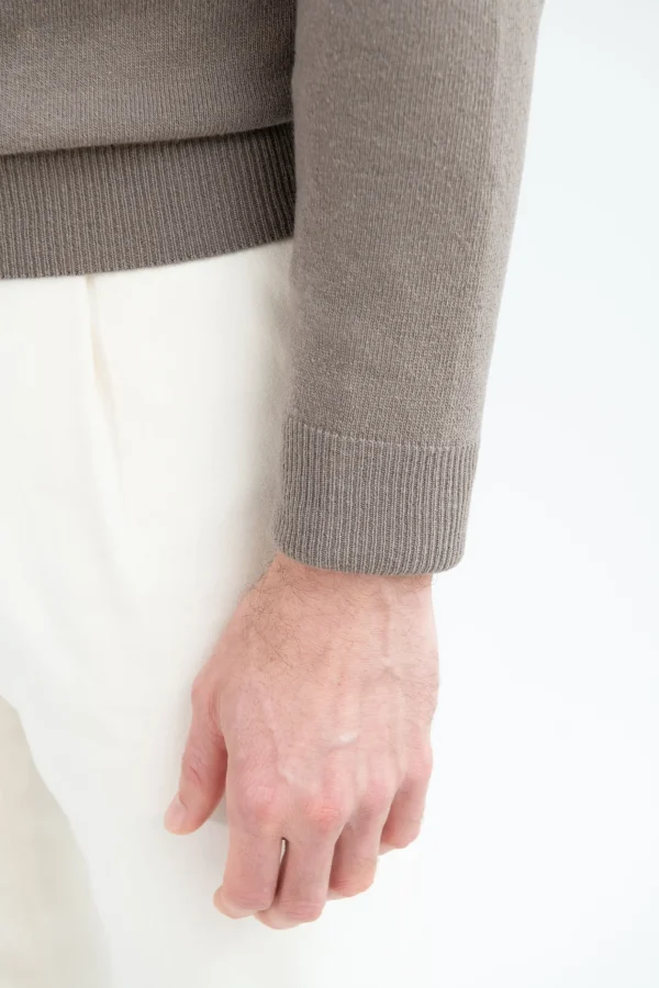 Taupe wool and cashmere half zip - Made in Italy