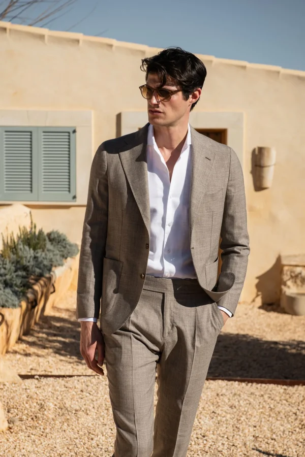 Tobacco suit in wool silk and linen - Made in Italy