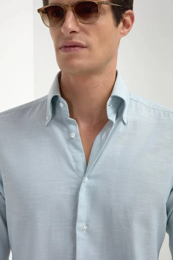 Water green chambray button down shirt - Made in Italy