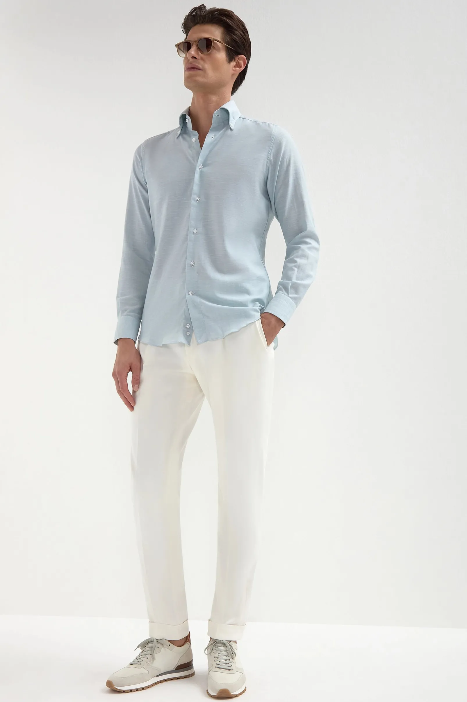 water_green_chambray_butt_4.webp Water green chambray button down shirt - Made in Italy