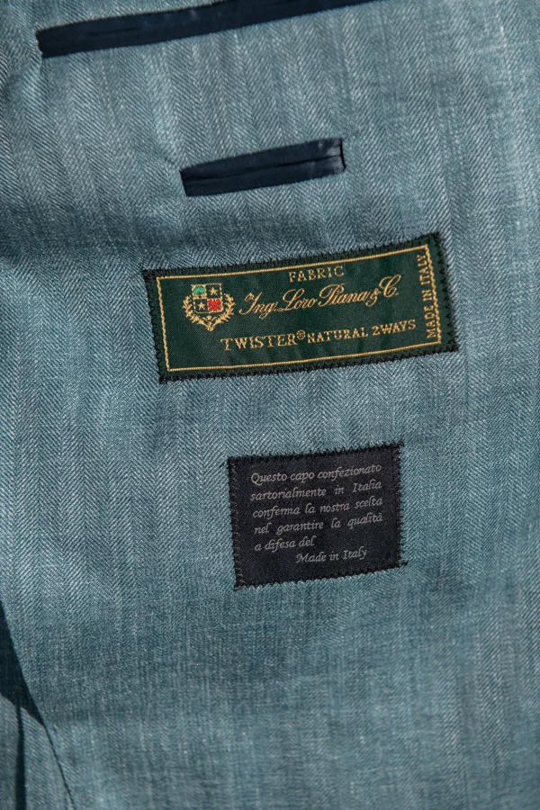 Water green herringbone jacket in wool silk and linen - Made in Italy