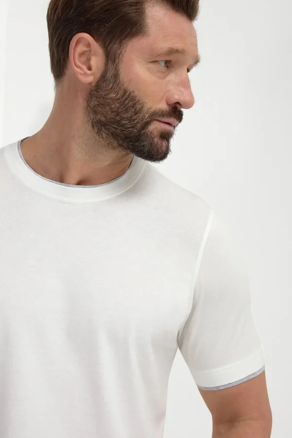 White cotton t-shirt with collar detail - Made in Italy