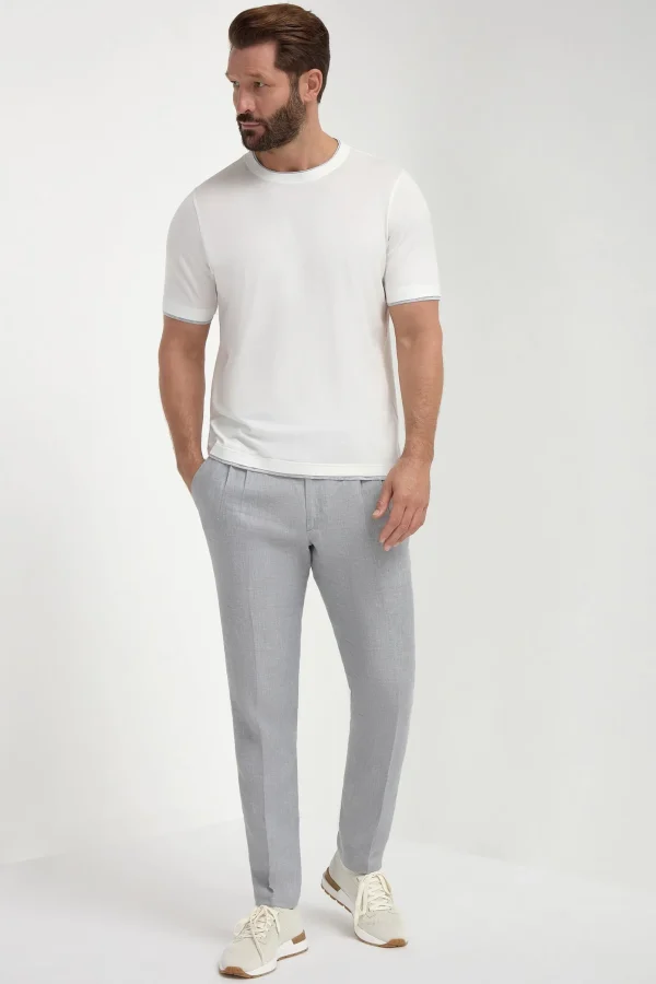 White cotton t-shirt with collar detail - Made in Italy