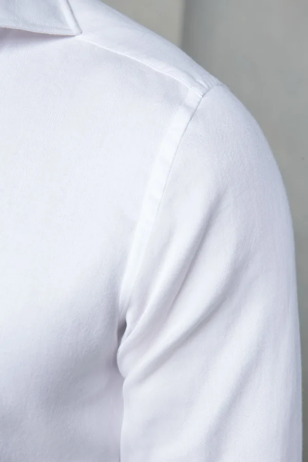 White herringbone cotton and Tencel™ shirt - Made In Italy