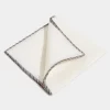 White linen pocket square with grey and cognac edges - Made in Italy