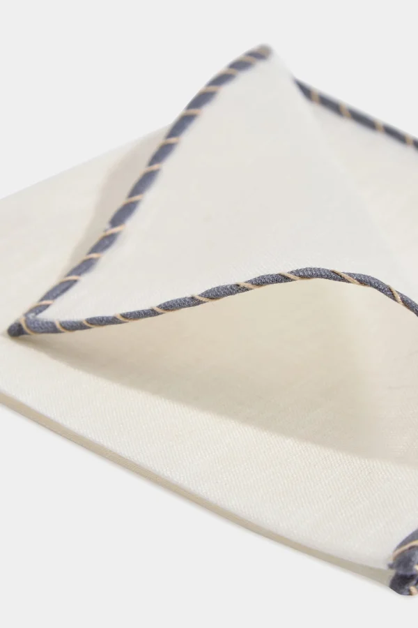 White linen pocket square with grey and beige edges - Made in Italy