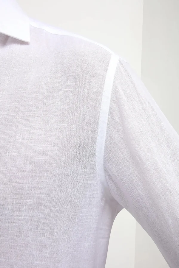 White linen popover shirt - Made in Italy