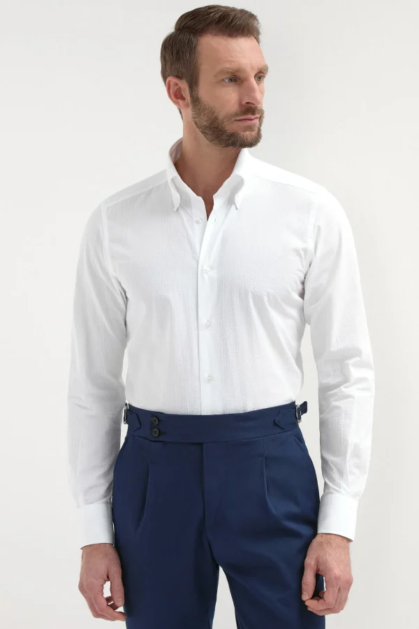 White seersucker button down shirt - Made In Italy