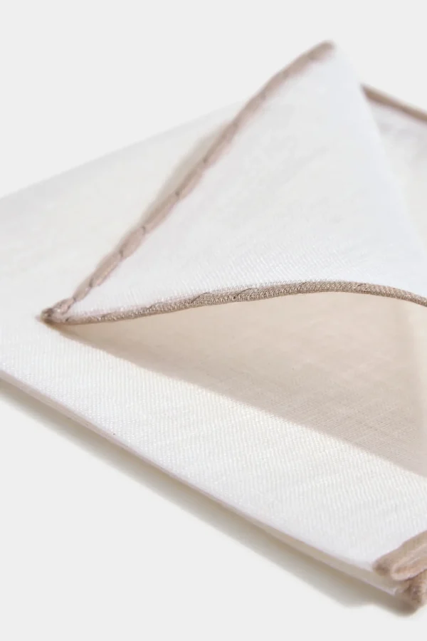 White/Beige linen pocket square - Made in Italy