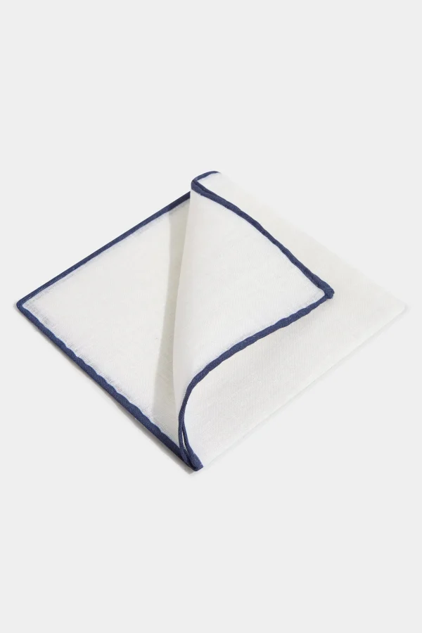 White/Blue linen pocket square - Made in Italy