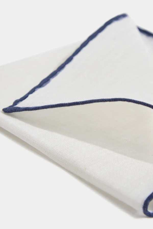 White/Blue linen pocket square - Made in Italy