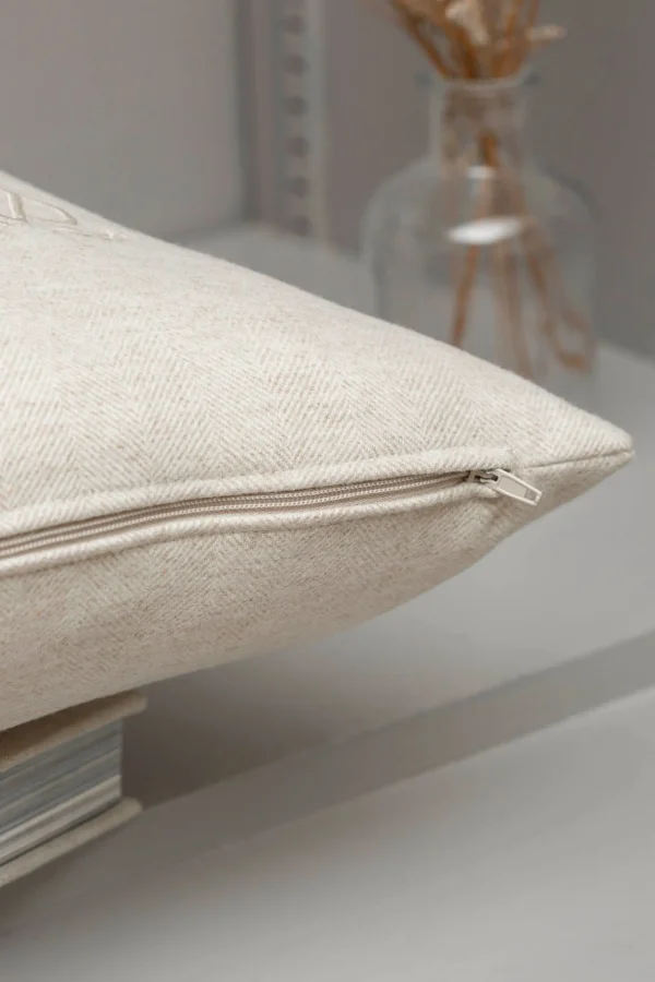 Beige herringbone wool cushion - Made in Italy